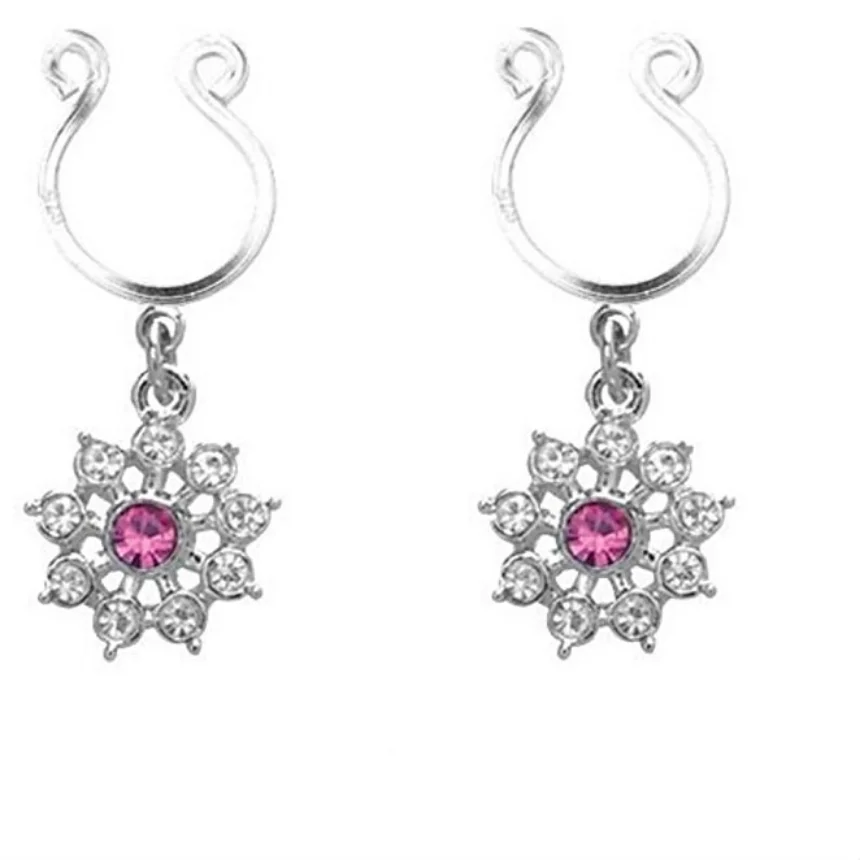 

Nipple Ring Bars Flower Dangle Non Pierce Body Jewelry pair