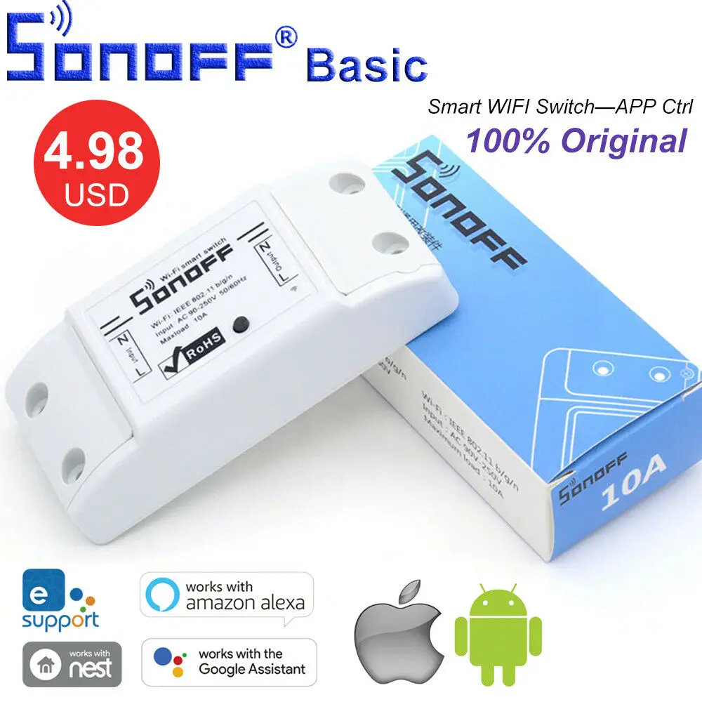 

Sonoff Basic Wifi Switch DIY Wireless Remote Domotica Light Smart Home Automation Relay Module Controller Work with Alexa HWC