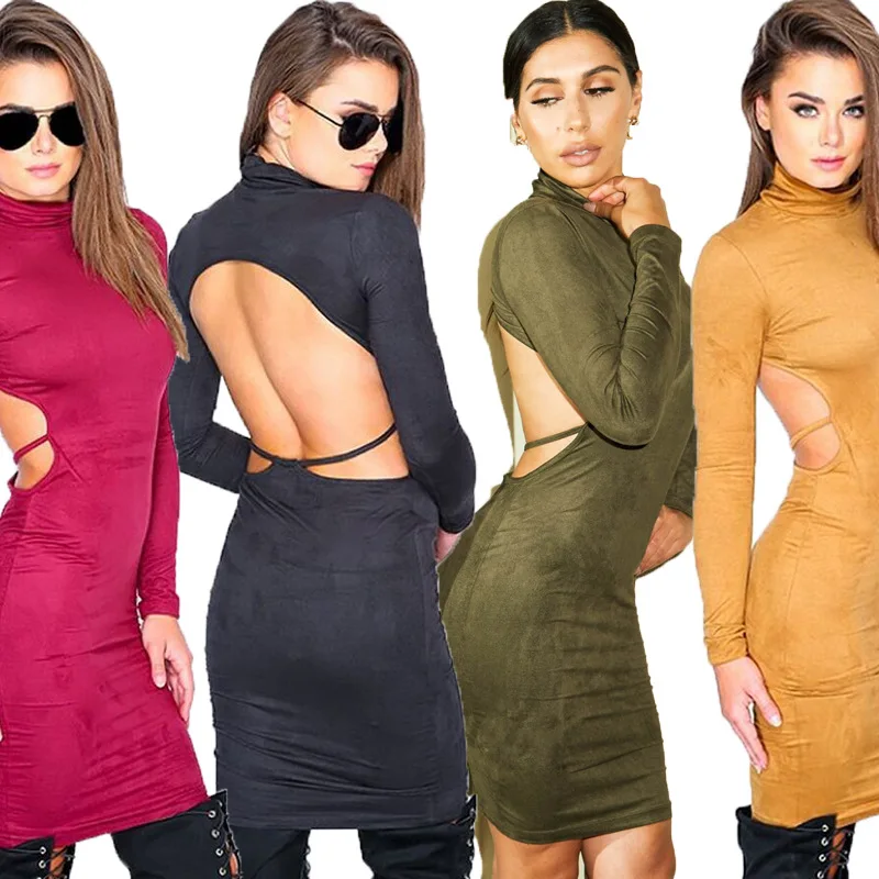 European Amazon burst long sleeve slim Halter dres...