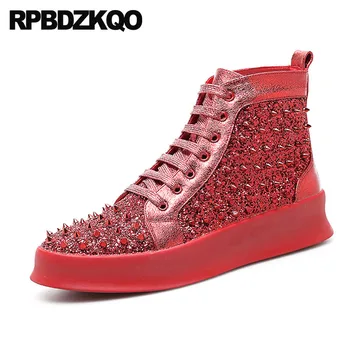 

Sneakers Red Creepers Silver Skate Fashion Spike Glitter Platform Metal Men Shoes Casual High Top Sequin Hip Hop Stud Club Rivet