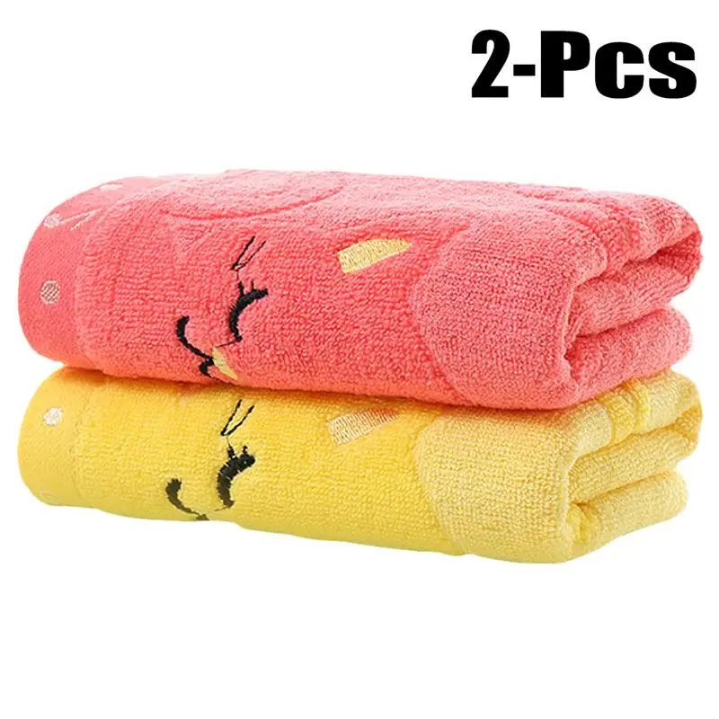 

coxeer 2PCS Children Washcloth Cotton Soft Cat Pattern Baby Bath Towel Baby Face Towel 9.84" X 19.69" Random Color