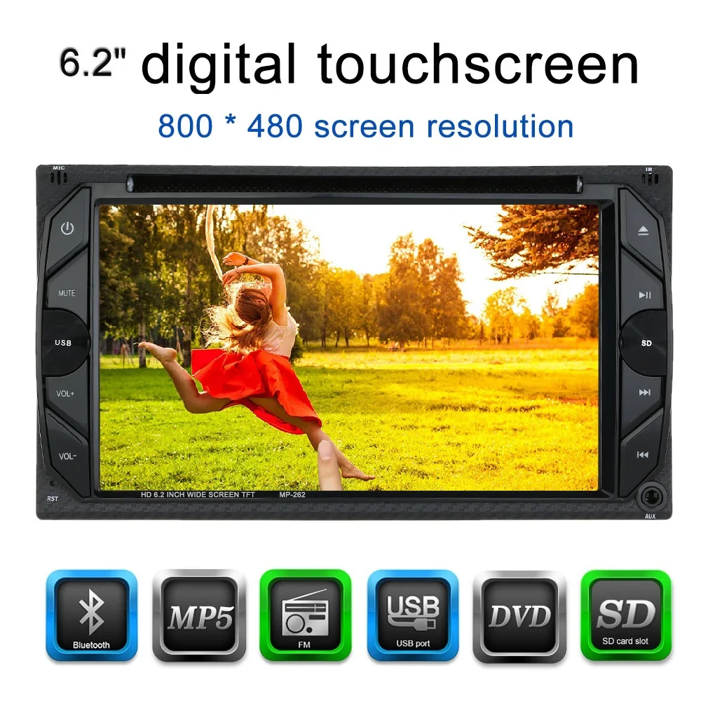 

2 Din Car DVD Player 6.2" Universal HD Car Stereo DVD Player Bluetooth Radio Entertainment Touch Screen FM Radio USB Port