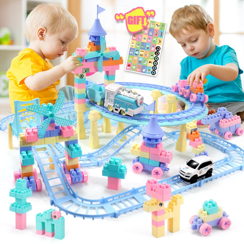 

Large Bricks Electric Track Building Blocks Music Lighting Track Small Train Toy Compatible with Legoed Duplo Building Block Toy