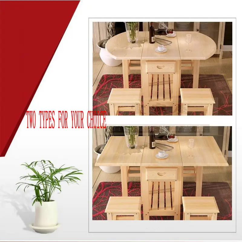 Semi-Circle Foldable Pine Solid Wood Living Room Furniture Coffee Dining Table (NO Drawers/Chairs) Children Lacquer Health