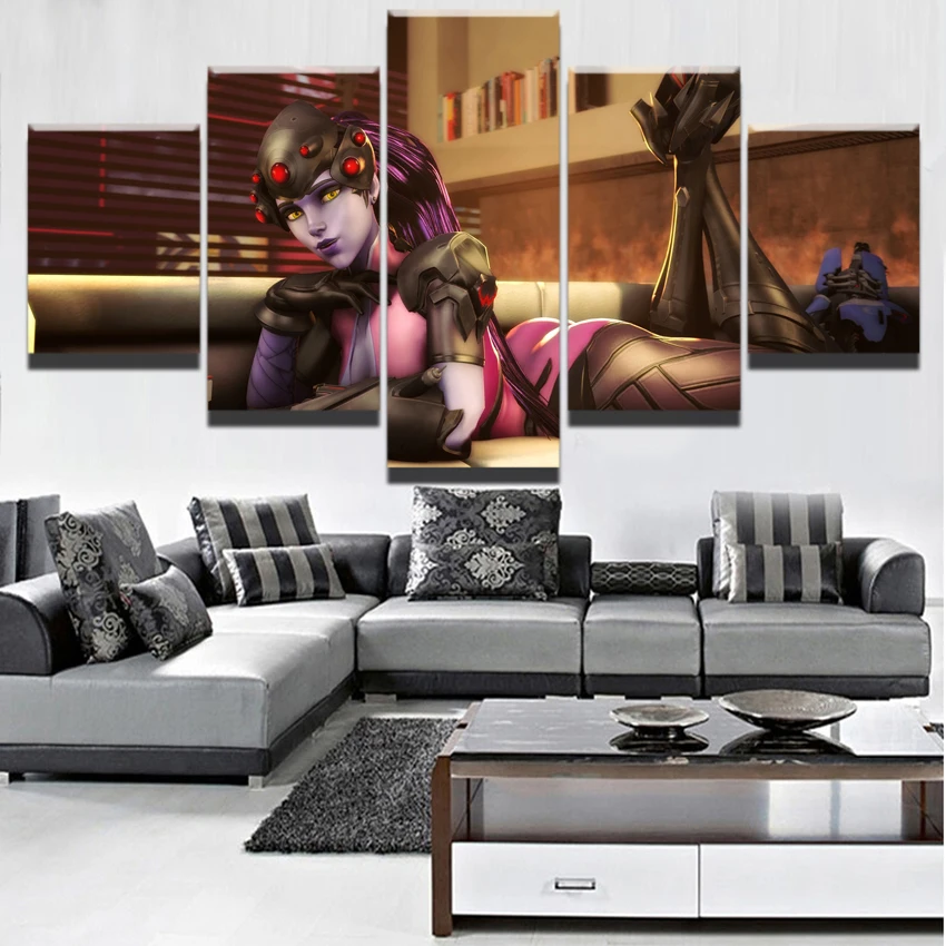 

Modern Canvas Pictures Wall Art Modular Framework Home Decor HD Printed Game Poster 5 Pieces Overwatch Sexy Widowmaker Painting