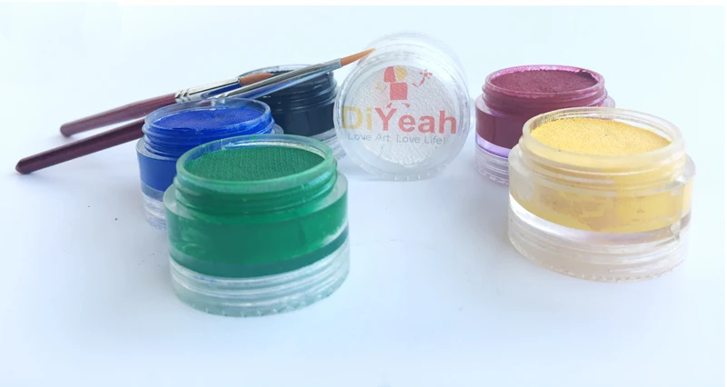 Dia das Bruxas Pintura Facial Corporal Cores Conjunto Pincéis Brilho Colorido Desenho Pigmento 9g Rosto Maquiagem Pasta Festa 6 8 pincéis brilho colorido desenho pigmento 9g rosto