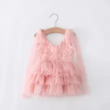 E-babe/, кружевное платье с блестками для маленьких девочек Детские вечерние платья-пачки принцессы на свадьбу с розочками 3 цвета, 90-130