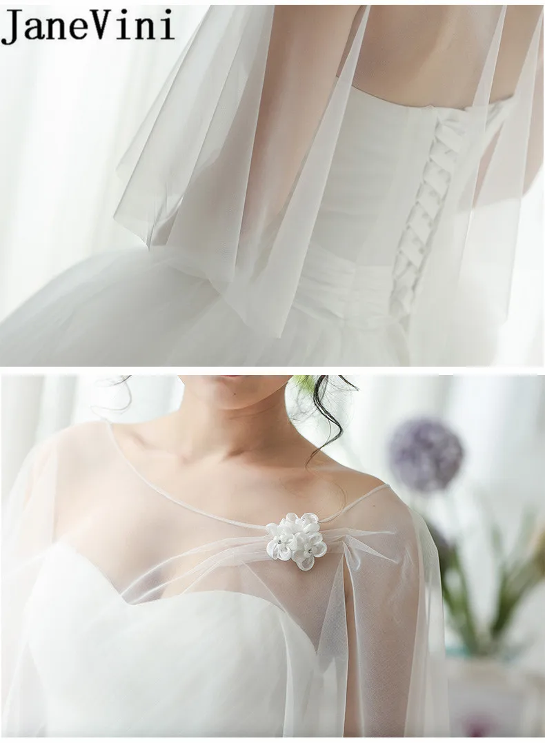 JaneVini High Quality Women Wedding Bolero Cloaks Handmade Flowers Evening Shawl Bridal Party Wrap Shrug Tulle Stoles Summer