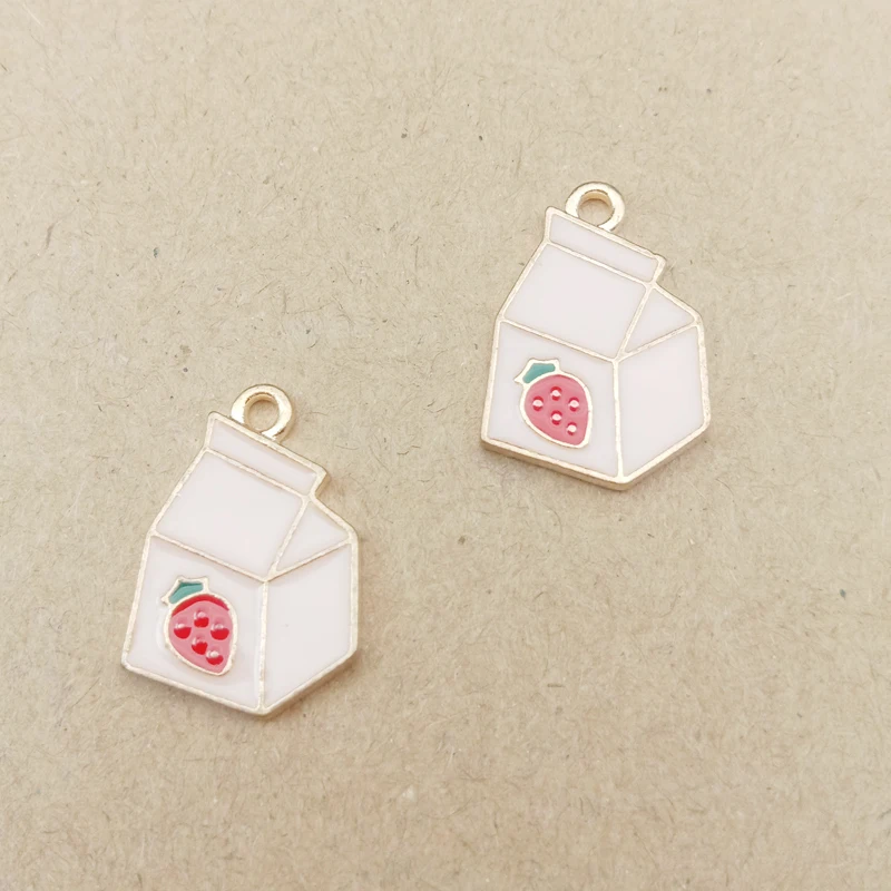 

10pcs 13x20mm strawberry yogurt box charms enamel charm for jewelry making fashion earring pendant fashion charms