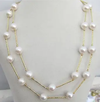 

38"Pretty 10-11mm natural round white pearl necklace