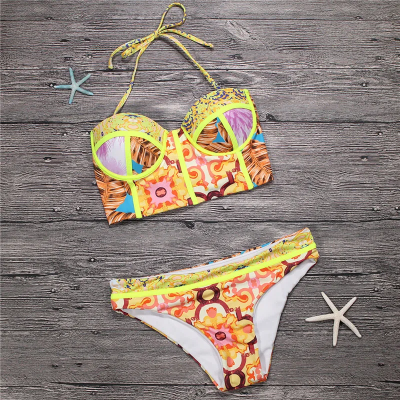 Sexy Floral Print High Waist Bikini 2017 Women Swimwear Push Up