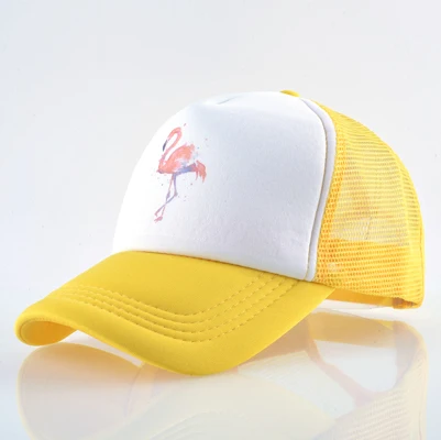 Летняя Бейсболка Женщины Дышащая бейсболки Snapback Хип-Хоп кепка Печати Фламинго кепки Мужчины Открытый Повседневная Пара козырек - Цвет: Yellow