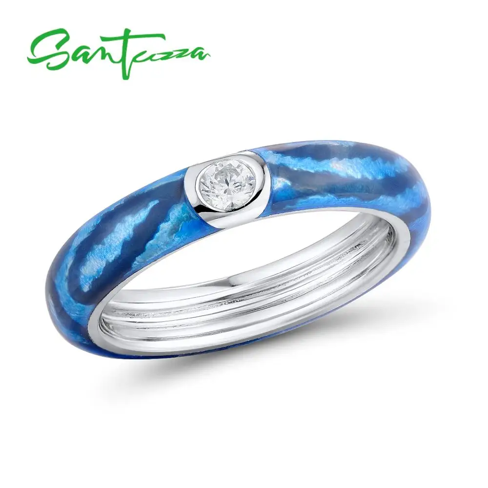 Серебряное кольцо Santuzza для женщин с белым кубическим цирконием 925 пробы Серебряное кольцо вечности модное ювелирное изделие красочная эмаль ручной работы