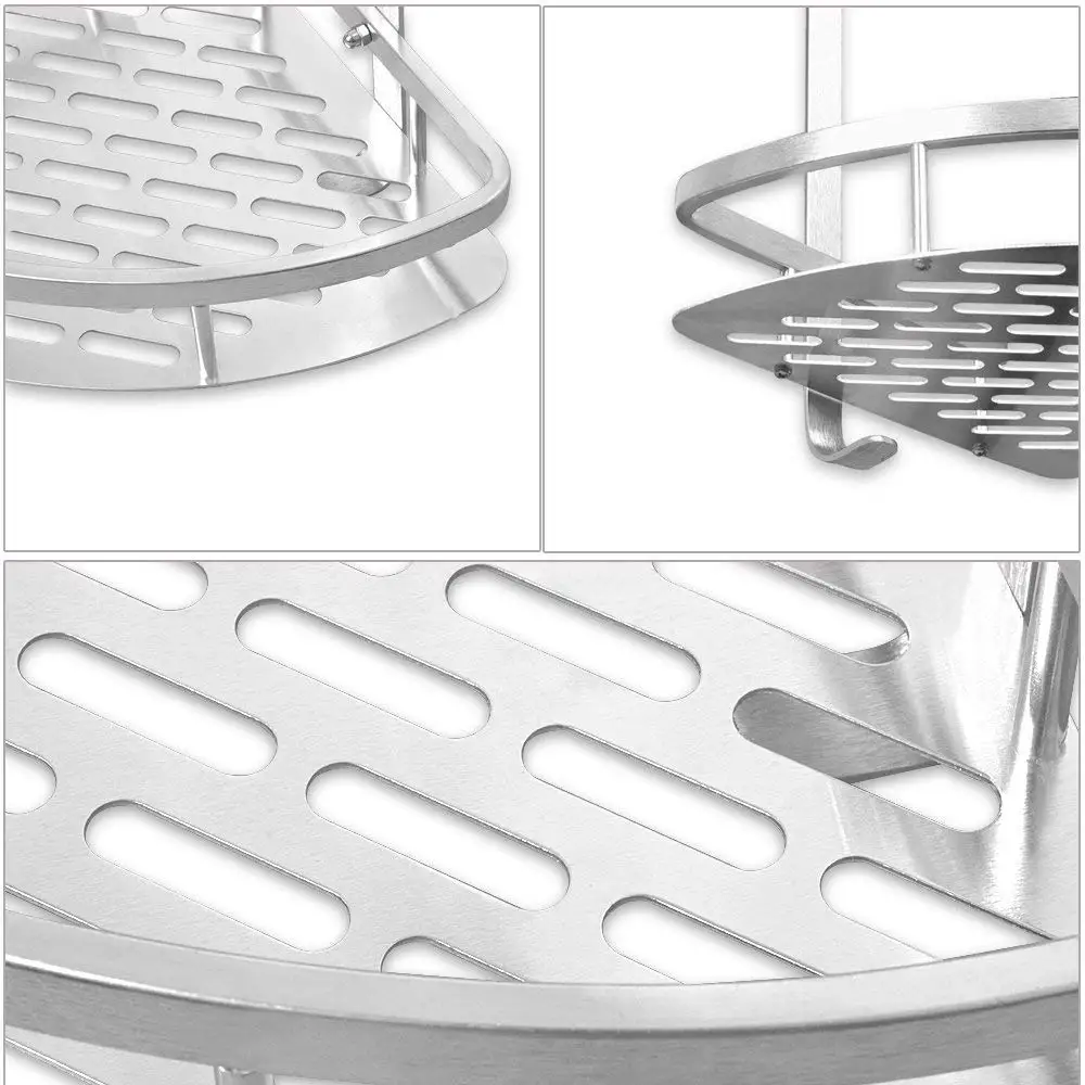 Полка для ванной комнаты, алюминиевая угловая полка для душа, настенные полки, корзина, 2 яруса, треугольник, экономия пространства, полка, держатель с 2 крючками