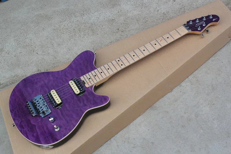 

Free Shipping High-quality Maple Fretboard + Purple Quilted Music Man AX40 Electric Guitars with Silver Floyd Rose Tremolo-151-1