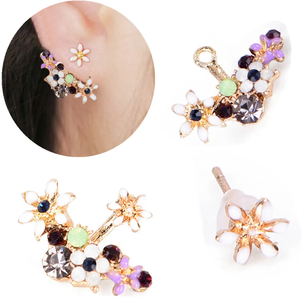 

Trending Gem Stone Flower Ear Cuff Earrings Jackets For Women Bijoux New Fashion Jewelry Wholesale Female Gift