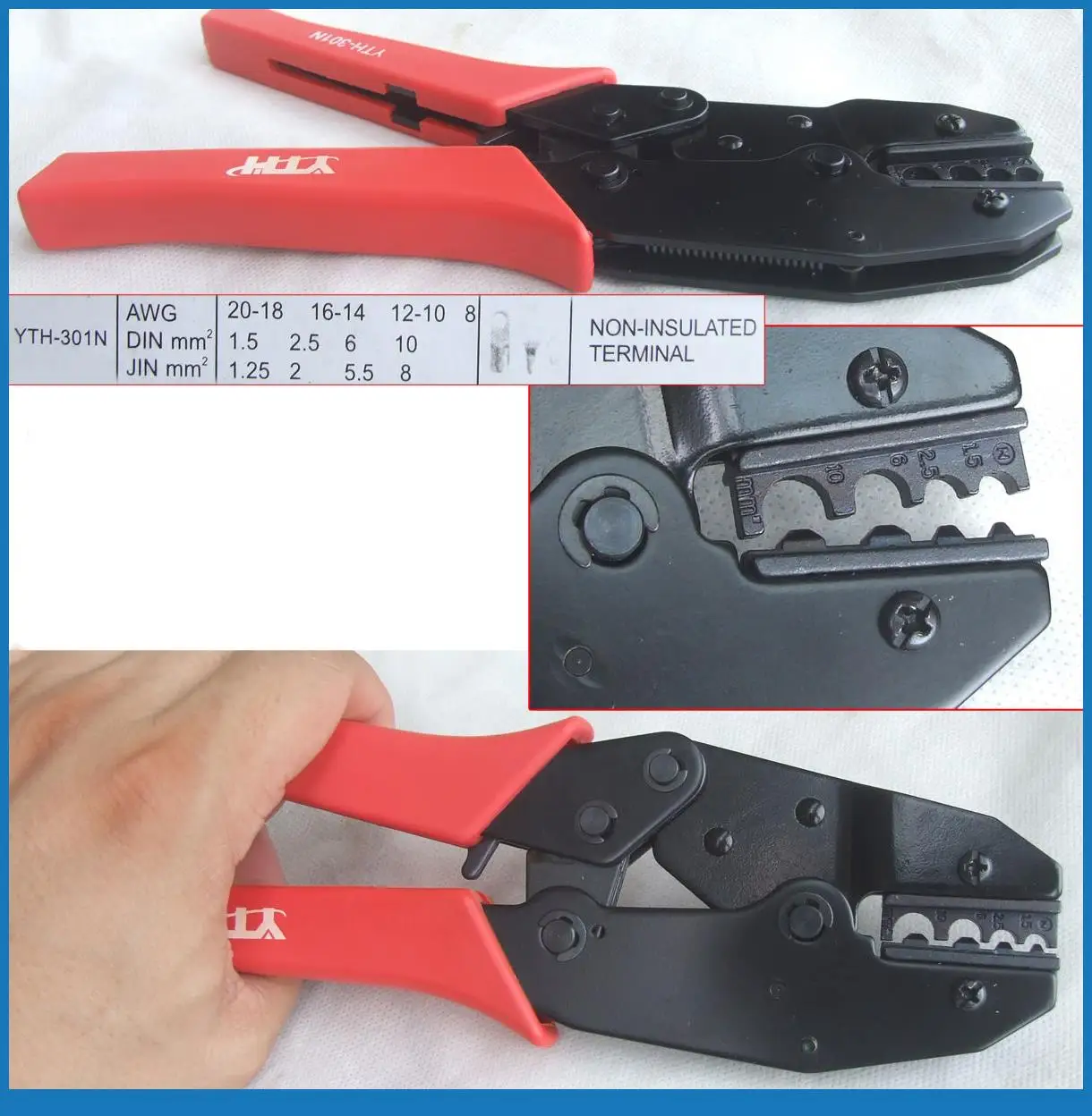 

1PCS AWG DIN JIN 1.5 2.5 6 10 mm NON-INSULATED TERMINAL Crimper crimping Pliers