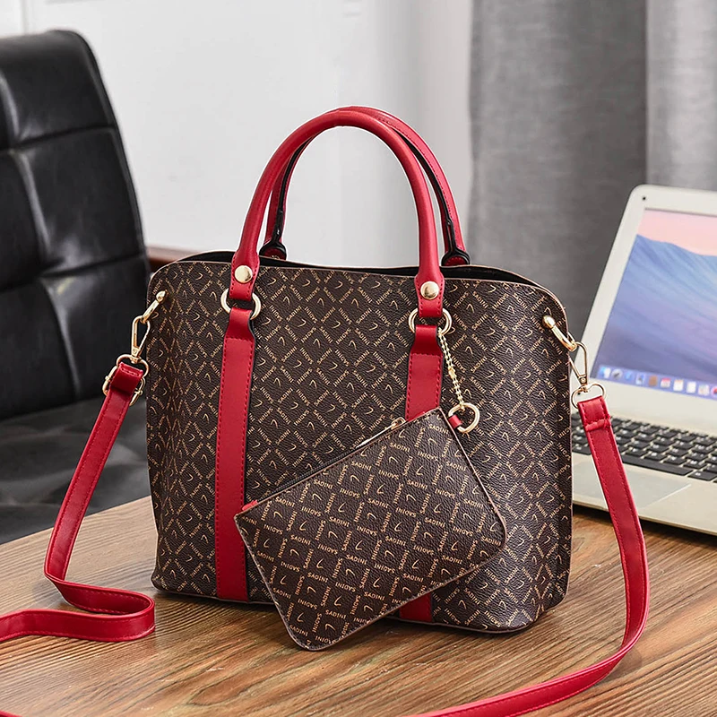 

2Pcs/set Women Handbag 2019 Bags Ladies Fashion Flower Bag Lady PU Leather Casual Female Casual Tote Sac Purses wallet BE-8358
