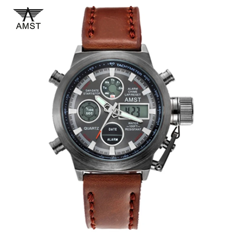 

2016 New AMST Watches Men Luxury Brand 5ATM 50m Dive LED Digital Analog Quartz Watches Male Fashion Sport Military Wristwatches