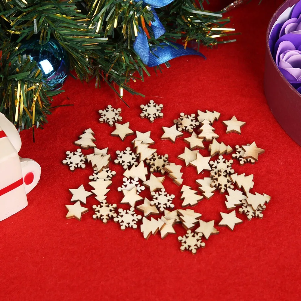 Us 107 30 Di Sconto50pcs Di Legno Fiocchi Di Neve Albero Di Stelle Fai Da Te Albero Di Natale Appeso Ornamenti Ciondolo Tavolo Coriandoli Di