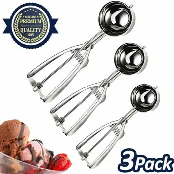 

3 Pcs Stainless Steel Ice Cream Scoop Spoon Melon Baller Small Middle Large