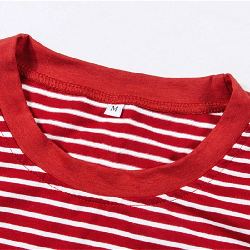 Ретро Красная белая полосатая футболка, Женская Базовая футболка с коротким рукавом, лето, Повседневная Уличная Футболка "бойфренд", детские топы 90s