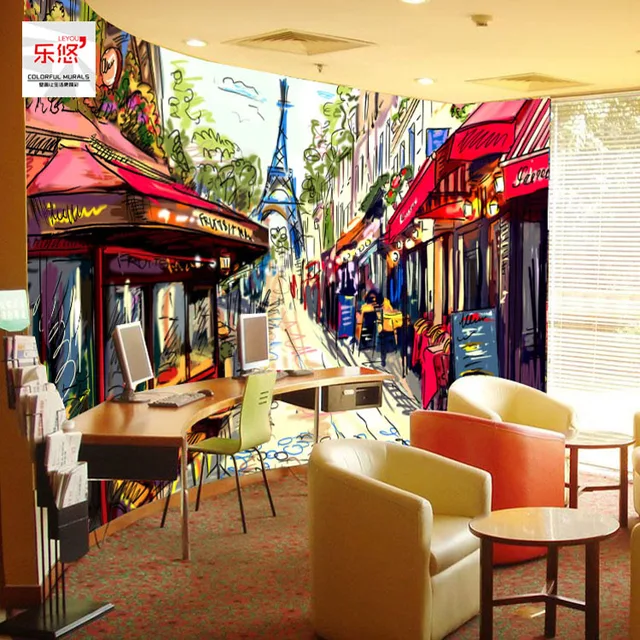Бесплатная Доставка на заказ обои Винтаж 3D росписи Бар Кафе КТВ фоне стены обои ручной росписью Париж обои