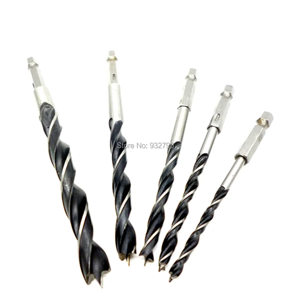 5pcs 4//5//6//8//10mm 1//4” Hex Shank 3-tip Woodworking Dowel Twist Drill Bit Set