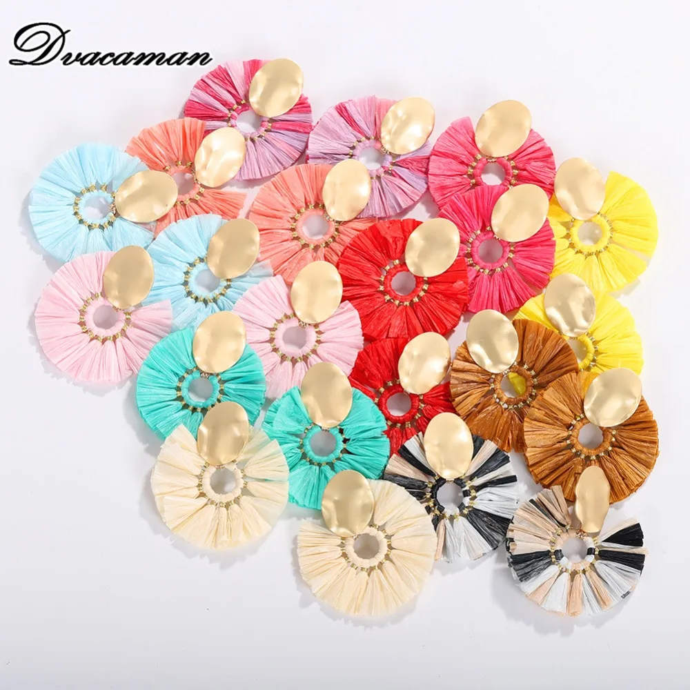 

Dvacaman Designs Big Round Raffia Drop Earrings for Women 2019 New Trendy Metal Statement Earrings Dangle Wedding Jewelry Brinco