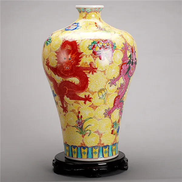 Цзиндэчжэнь разрисованная вручную керамика Ваза синий желтый дракон Пастельная напольная ваза большие размеры предметы домашней мебели гостиная - Цвет: 1