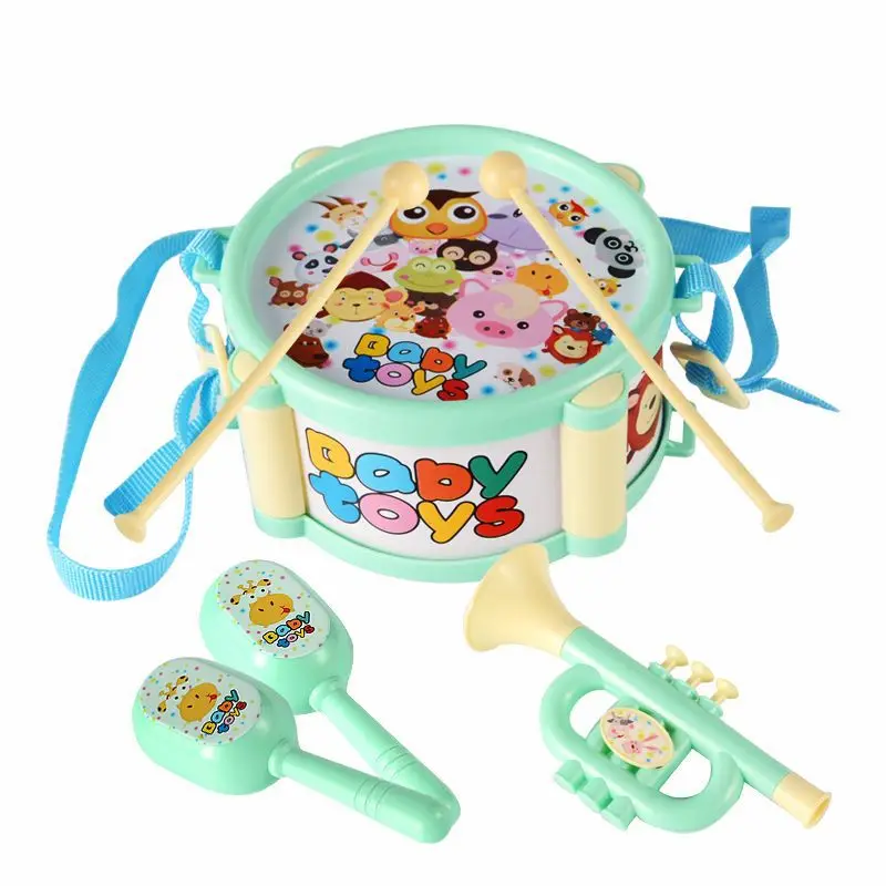 Детский барабан 3 вида комплект музыкальных инструментов джазовая барабанная установка комбинированная Детская обучающая игрушка для роста Playmate подарок