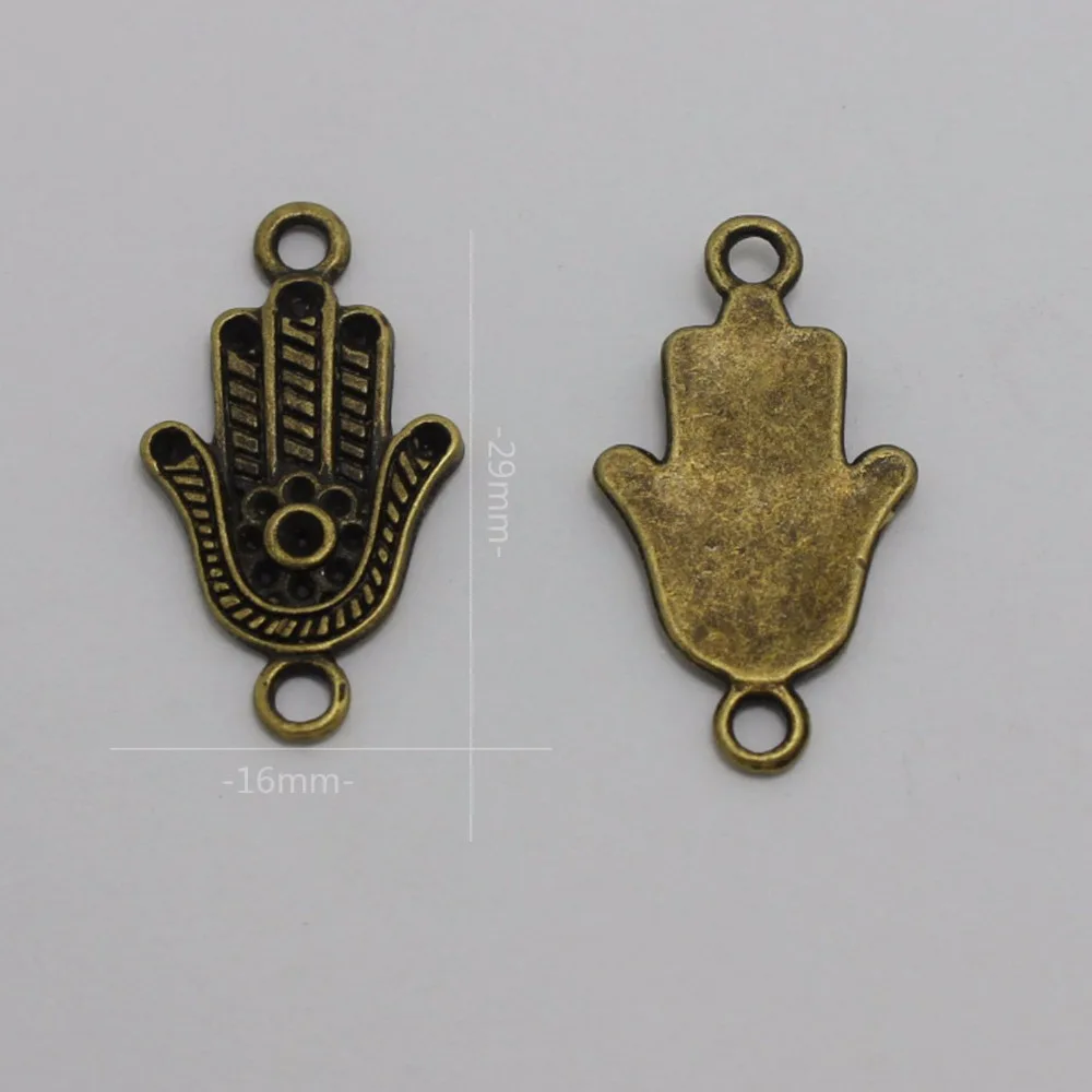 

20pcs/lot Vintage Alloy Craft Hand Charms 16x29mm Antique Silver/Bronze Ornament Connectors For Bracelets DIY Jewelry Making