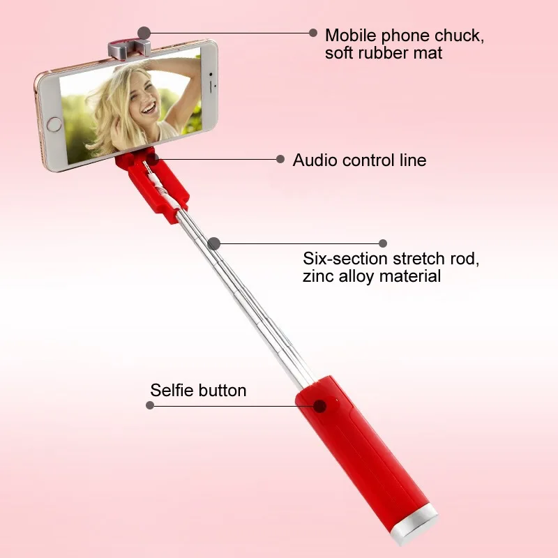 

Lipstick Mini Wired Remote Control Selfie Stick Tripod Retractable Handheld Bar for Samsung iphone Huawei xiaomi for Android ios
