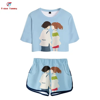 

2019 Spirited Away 3D Print Summer sosy sexy Two Pieces sets Women shorts/crop tops New Clothes 2019 Hot Sale Sale kpop sets