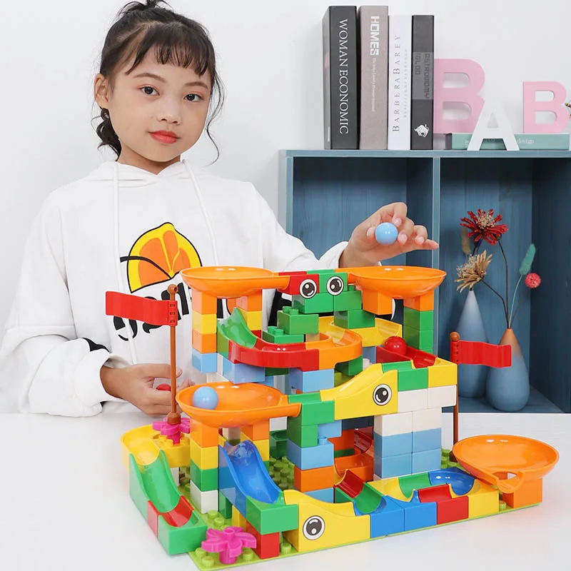 

54-248PCS Marble Race Run Maze Ball Track Building Blocks Plastic Funnel Slide Big Size Bricks Compatible Legoingly Duplo Block