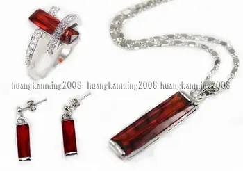 

FREE SHIPPINGPretty Red Ruby Pendant Necklace Earring Ring Set (A0425)