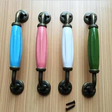 128mm Rusic retro diy furniture handle green white blue pink ceramic kitchen cabinet dresser door handle