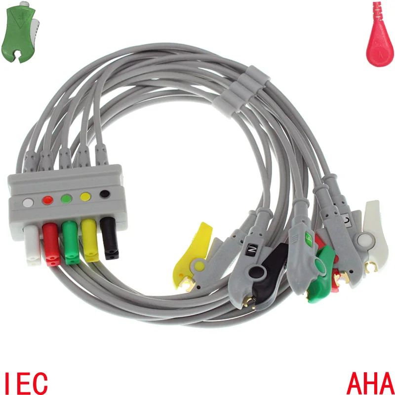 Compatible with Mindray,Siemens Patient ECG/EKG Monitor AA Plug ECG 5 leads trunk cable the leadwire for electrode pad Compatible with Mindray,Siemens Patient ECG/EKG Monitor AA Plug ECG 5 leads trunk cable the leadwire for electrode pad