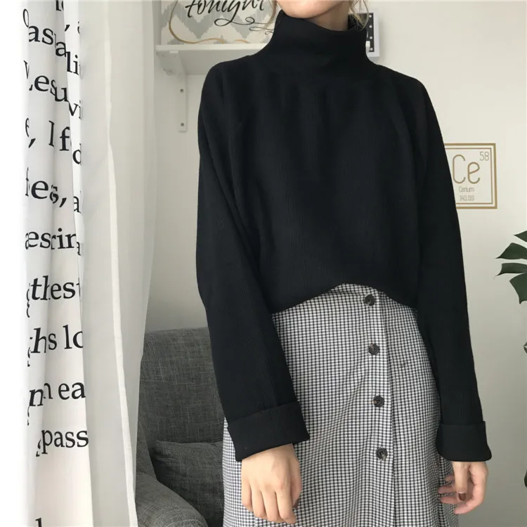 Высокое качество с высоким воротником женский корейский свитер сплошной цвет женский пуловер Топы свободные корейский стиль мода
