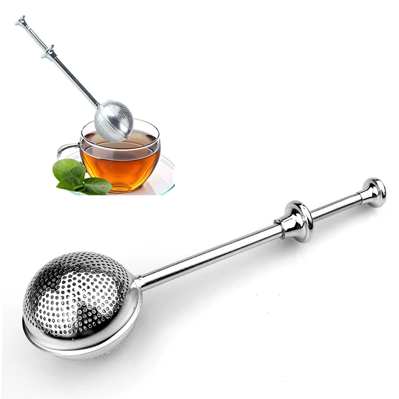 

Stainless Steel 5cm Circle Tea Strainer Reusable Tea Infuser Spice Filter Long Handle Innerspring Dense Mesh Flower Tea Ball Bag