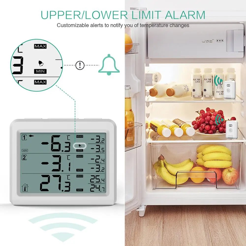 Termometro Wireless con 2 Sensori Remoti e Allarme per Frigorifero Congelatore e Refrigeratore per Vaccini