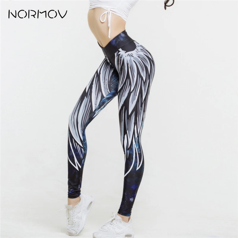 NORMOV леггинсы для фитнеса с высокой талией и эффектом пуш-ап, Леггинсы для йоги с принтом крыльев для женщин, спортивные штаны для йоги, леггинсы для фитнеса