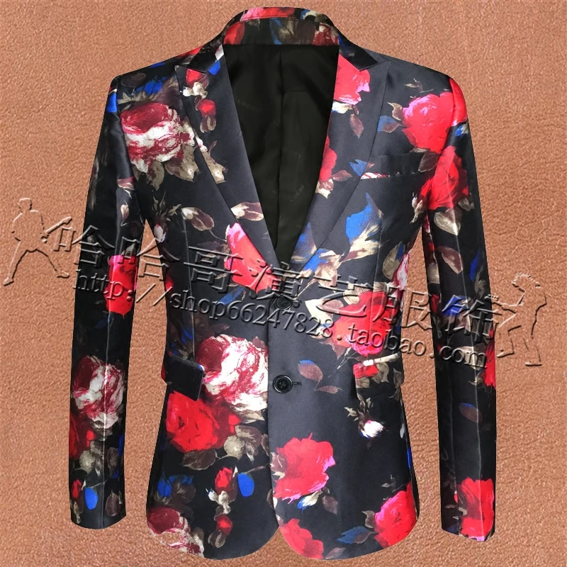 Nachtclub Nieuwe Stijl Rode Bloemen Gedrukt Mode Bloemen Mannen Jasje Bar Rocking Zanger Prom Kostuum Luxe Show Blazer Nachtclub Nieuwe Stijl Rode Bloemen Gedrukt Mode Bloemen Mannen Jasje Bar Rocking Zanger Prom Kostuum Luxe Show Blazer
