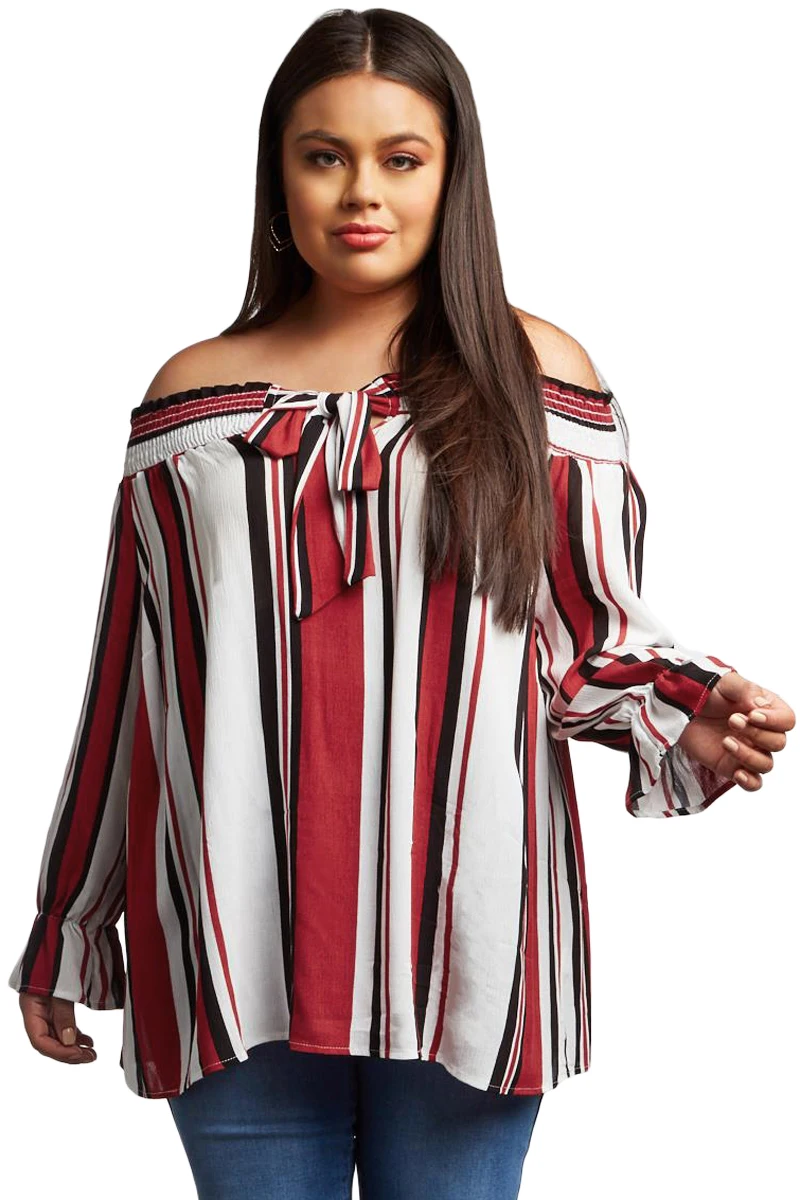 Red-Striped-Plus-Size-Off-Shoulder-Blouse-LC251489-3-1