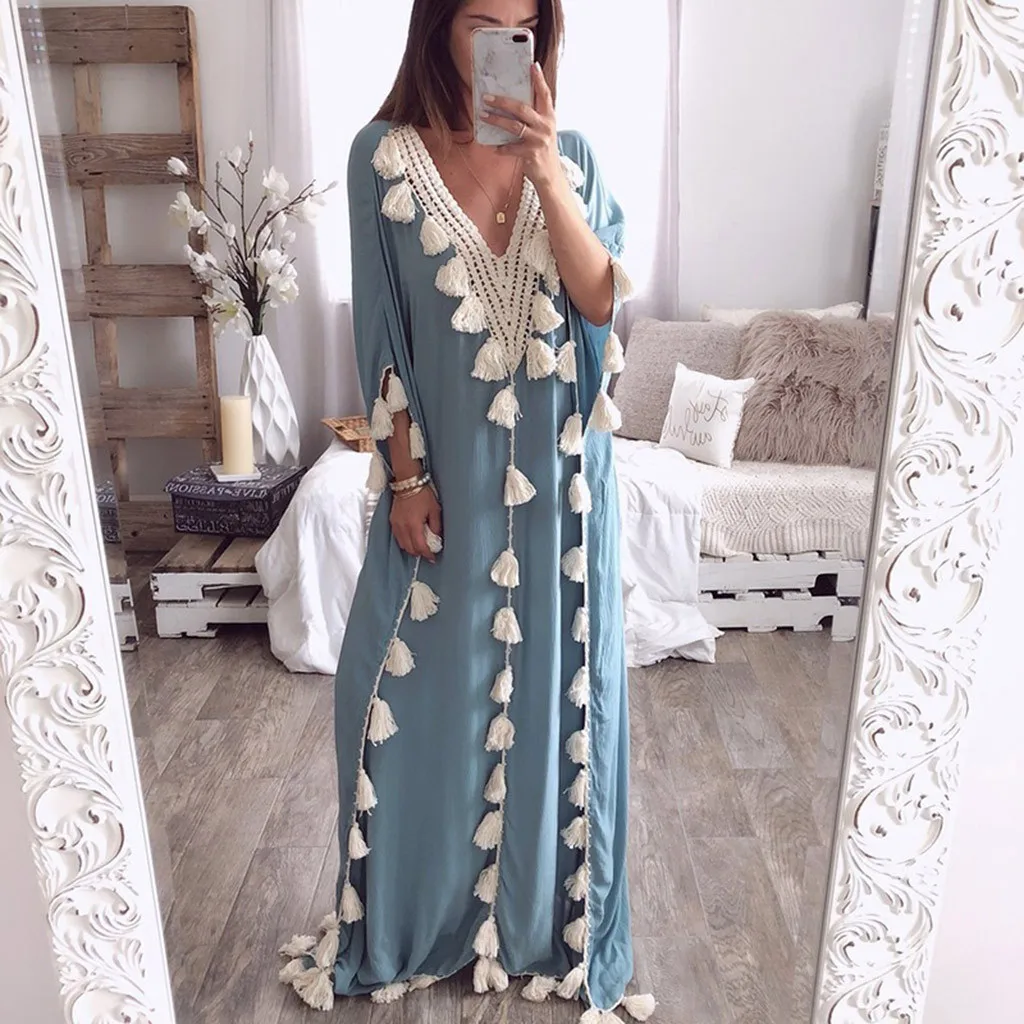 

2019 New Bohemian Summer Loose Tassel summer fashion elegant Dresses Long dress Leisure holiday Jupe femme franges 40*