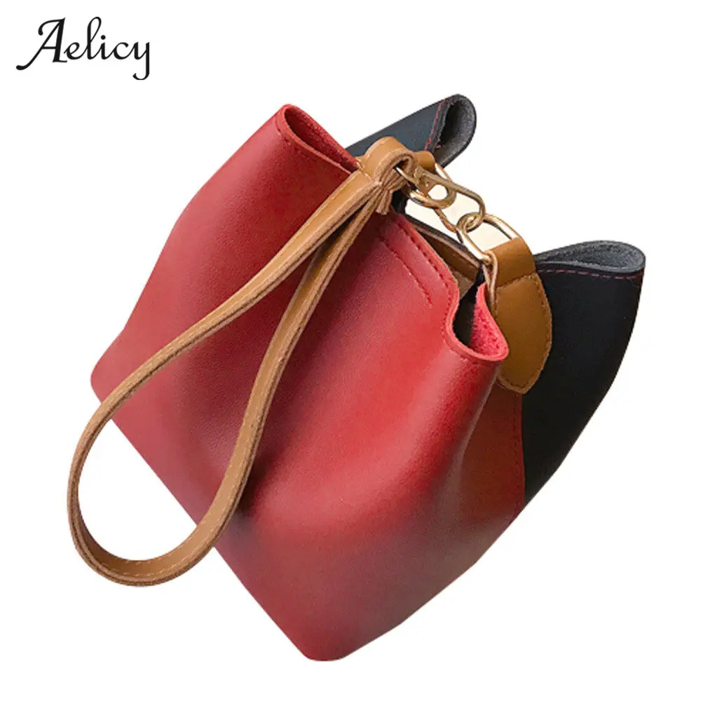 

Aelicy luxury Fashion Women Leather Wide Handbag Patchwork Shoulder Crossbody Bucket Bag Bolsa Feminina Handbags Women brands
