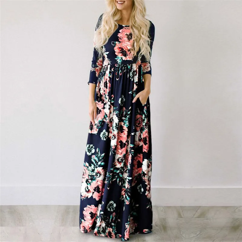 

2019 Summer Long Dress Floral Print Boho Beach Dress Tunic Maxi Dress Women Evening Party Dress Sundress Vestidos de festa XXXL