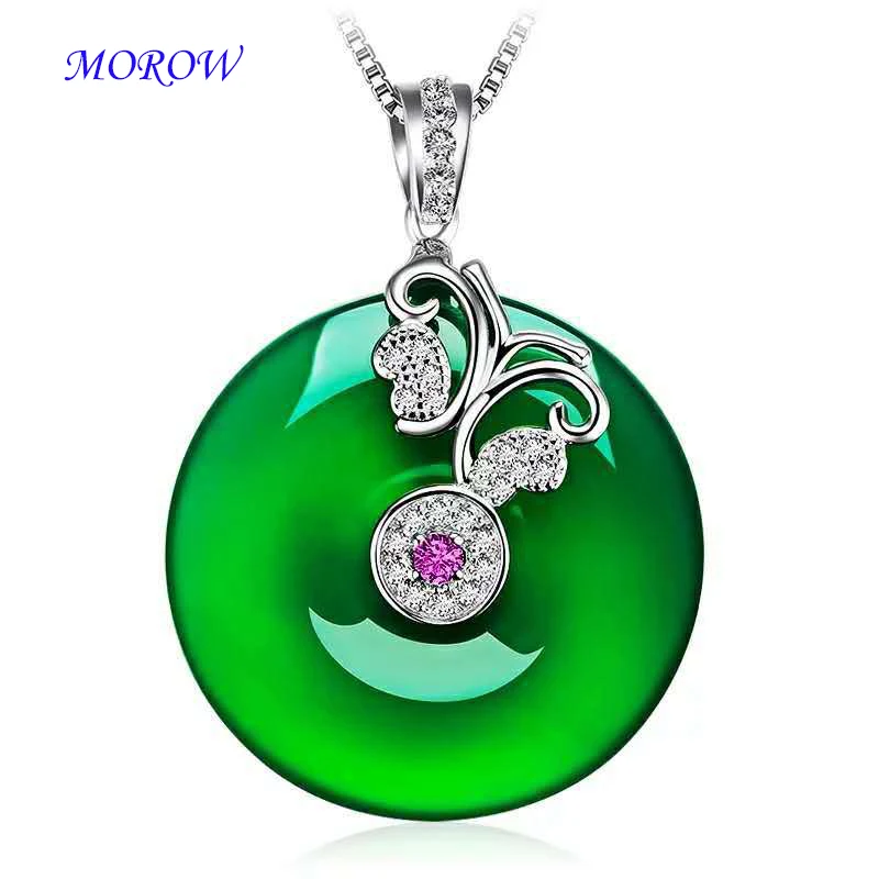 

MOROW Hot Fashion Jewelry New Arrivals Women Green Agates Necklace Ethinc Style Round Pendant Collier for Mother Birthday Gifts