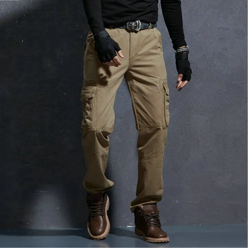 Весна Осень Новые военные брюки карго мужские хлопковые повседневные тонкие однотонные модные тактические мужские s брюки комбинезоны - Цвет: Хаки