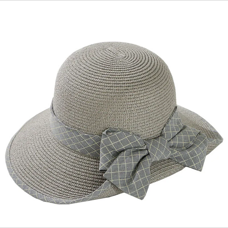 

Foldable Sun Hat Female Summer Women Beach Curling Straw Hats For Women Bowknot UV Protect Ladies Wide Brim Roll Cap